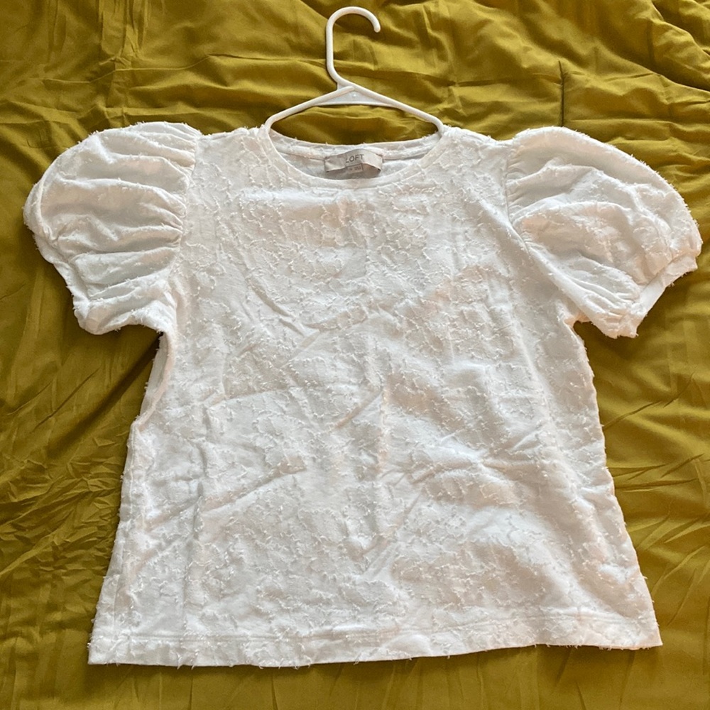 LOFT White Cotton Top with Floral Print [M]